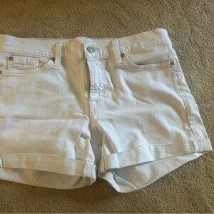 7 For All Mankind White Jean Shorts Mid-Thigh Cuffed